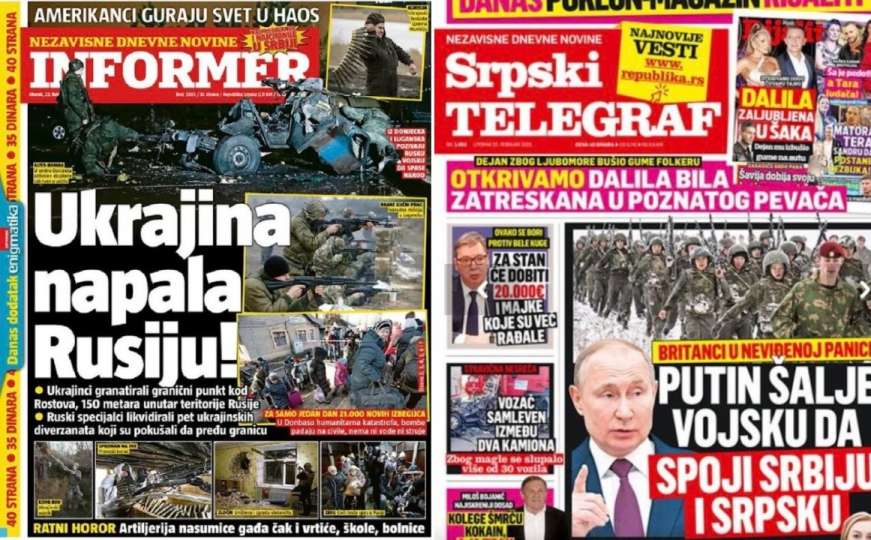Šokantne naslovnice u Srbiji: "Ukrajina napala Rusiju, Putin spaja RS i Srbiju"